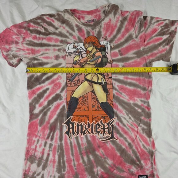 Broken Promises Anxiety Tie Dye Mens Large Pink Brown Shirt Anime Casual Expos - Picture 6 of 9